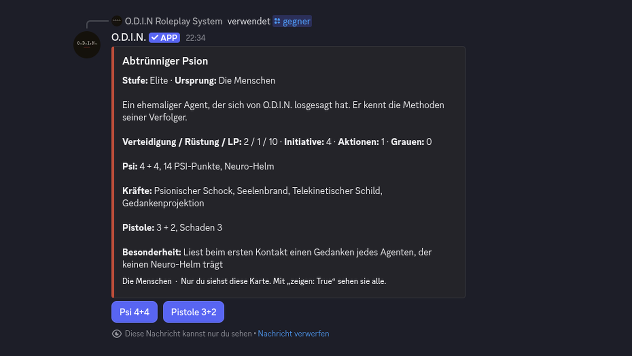 /gegner: verdeckt, mit Knöpfen für die Angriffe