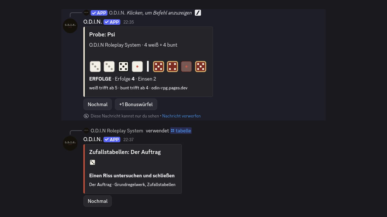 /wurf und /tabelle